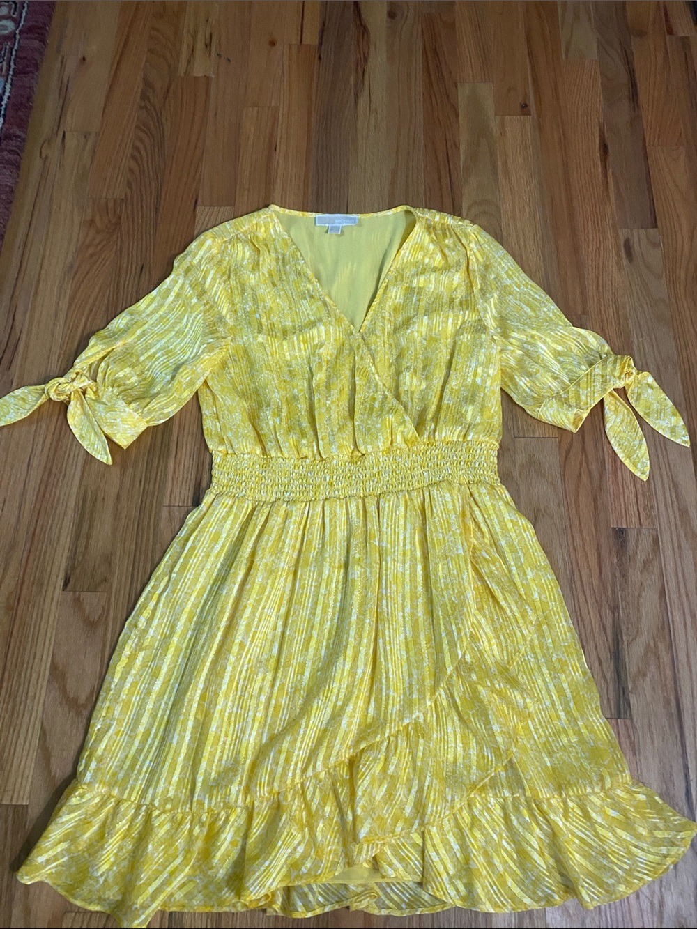 Michael Kors Yellow V-Neck Smocked-Waist Mini Dress